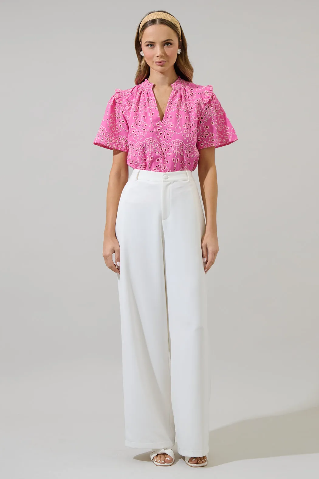 Rosie Eyelet Mei Split Neck Top sold by Sugarlips product image thumbnail 4