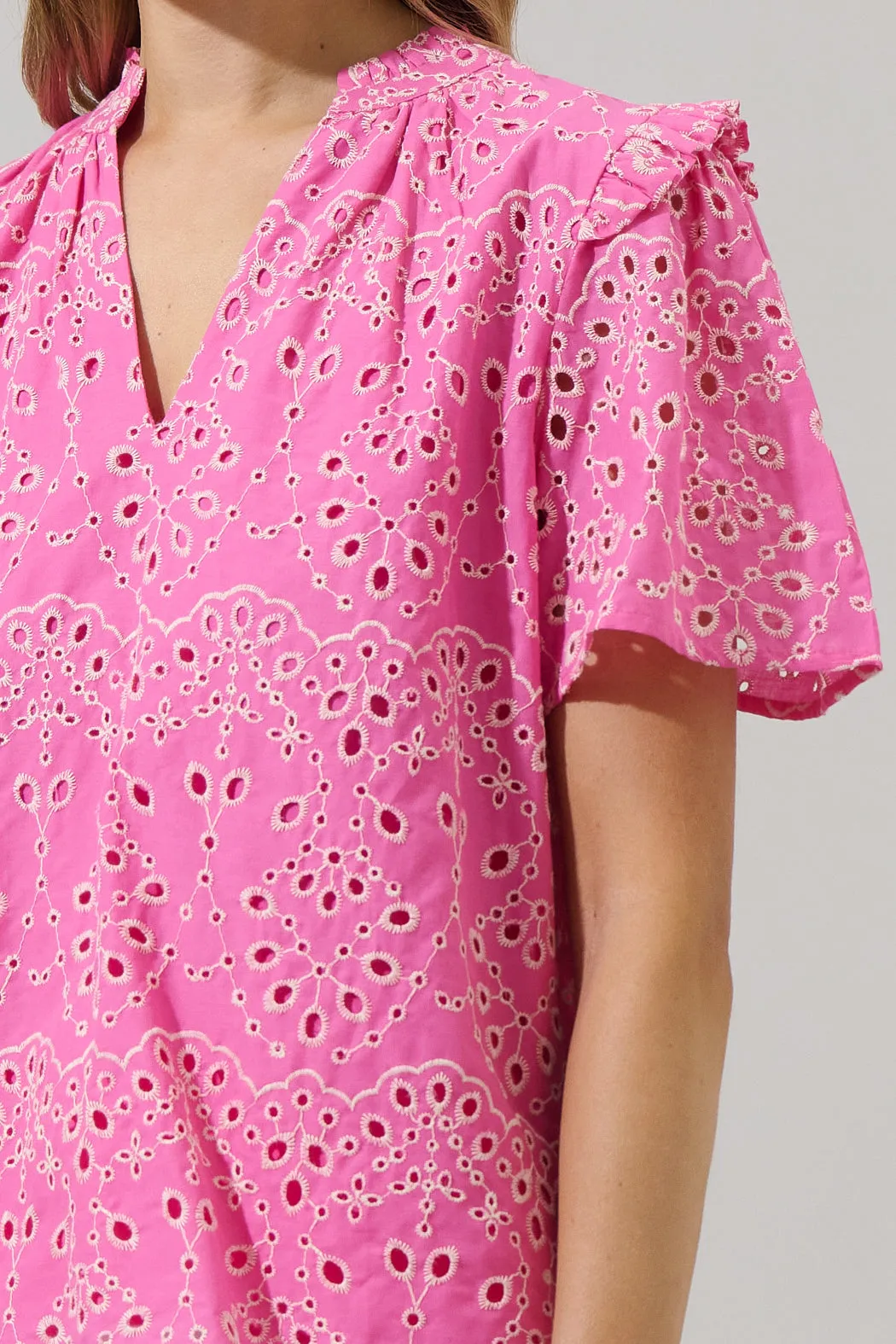 Rosie Eyelet Mei Split Neck Top sold by Sugarlips product image thumbnail 5