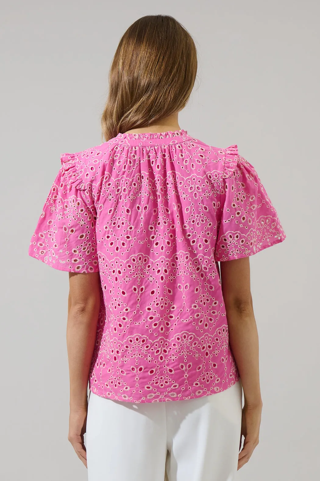 Rosie Eyelet Mei Split Neck Top sold by Sugarlips product image thumbnail 2