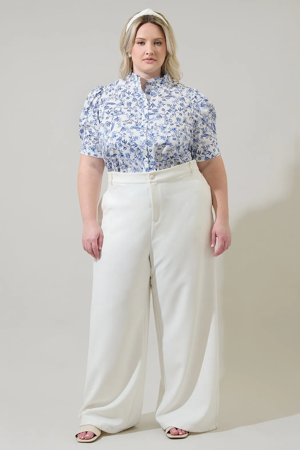 Kearny Floral Finley Ruffle Button Down Top Curve sold by Sugarlips product image thumbnail 4