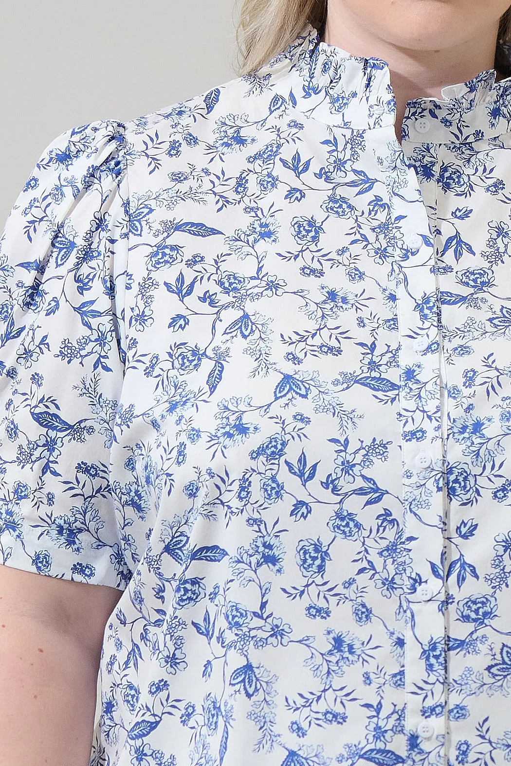 Kearny Floral Finley Ruffle Button Down Top Curve sold by Sugarlips product image thumbnail 5