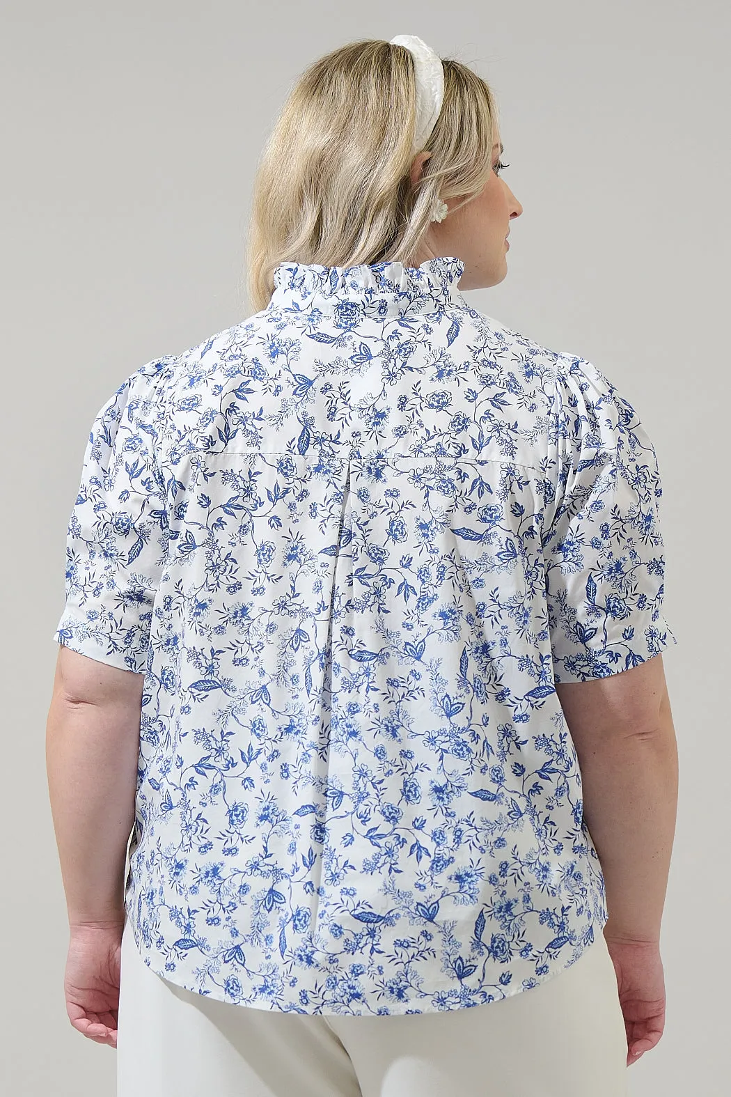 Kearny Floral Finley Ruffle Button Down Top Curve sold by Sugarlips product image thumbnail 2