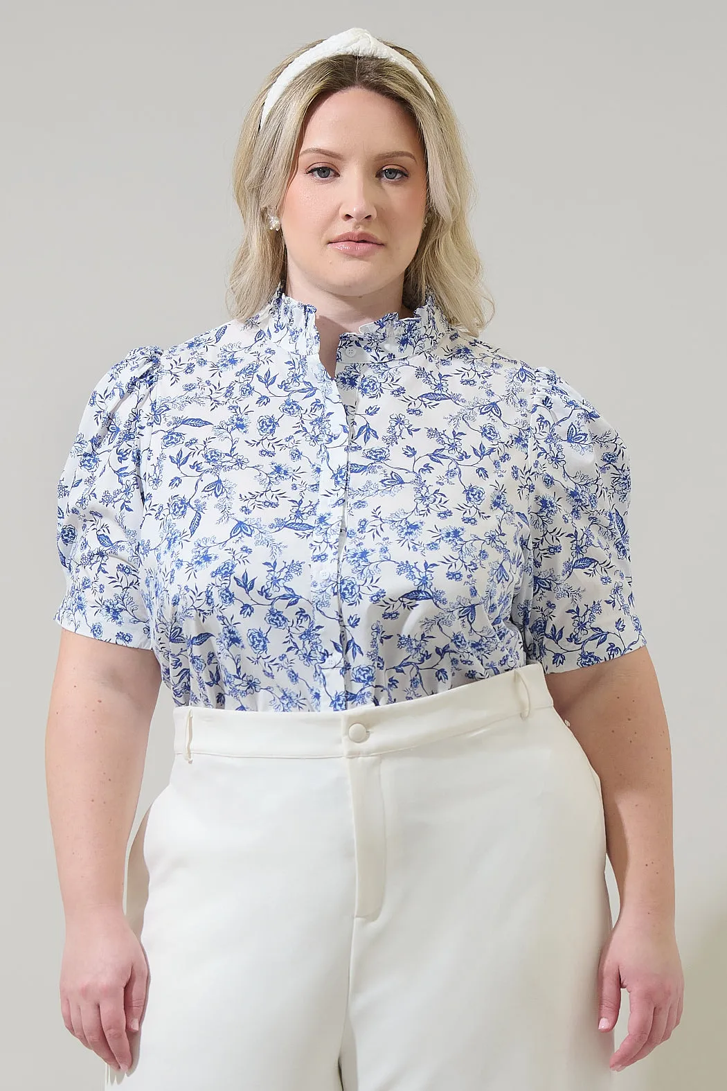 Kearny Floral Finley Ruffle Button Down Top Curve sold by Sugarlips