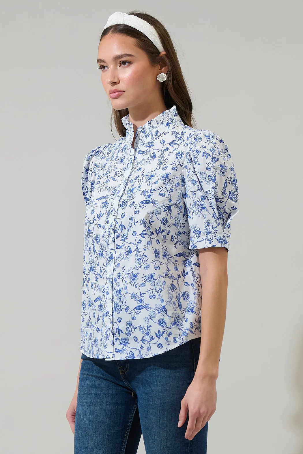 Kearny Floral Finley Ruffle Button Down Top sold by Sugarlips product image thumbnail 3