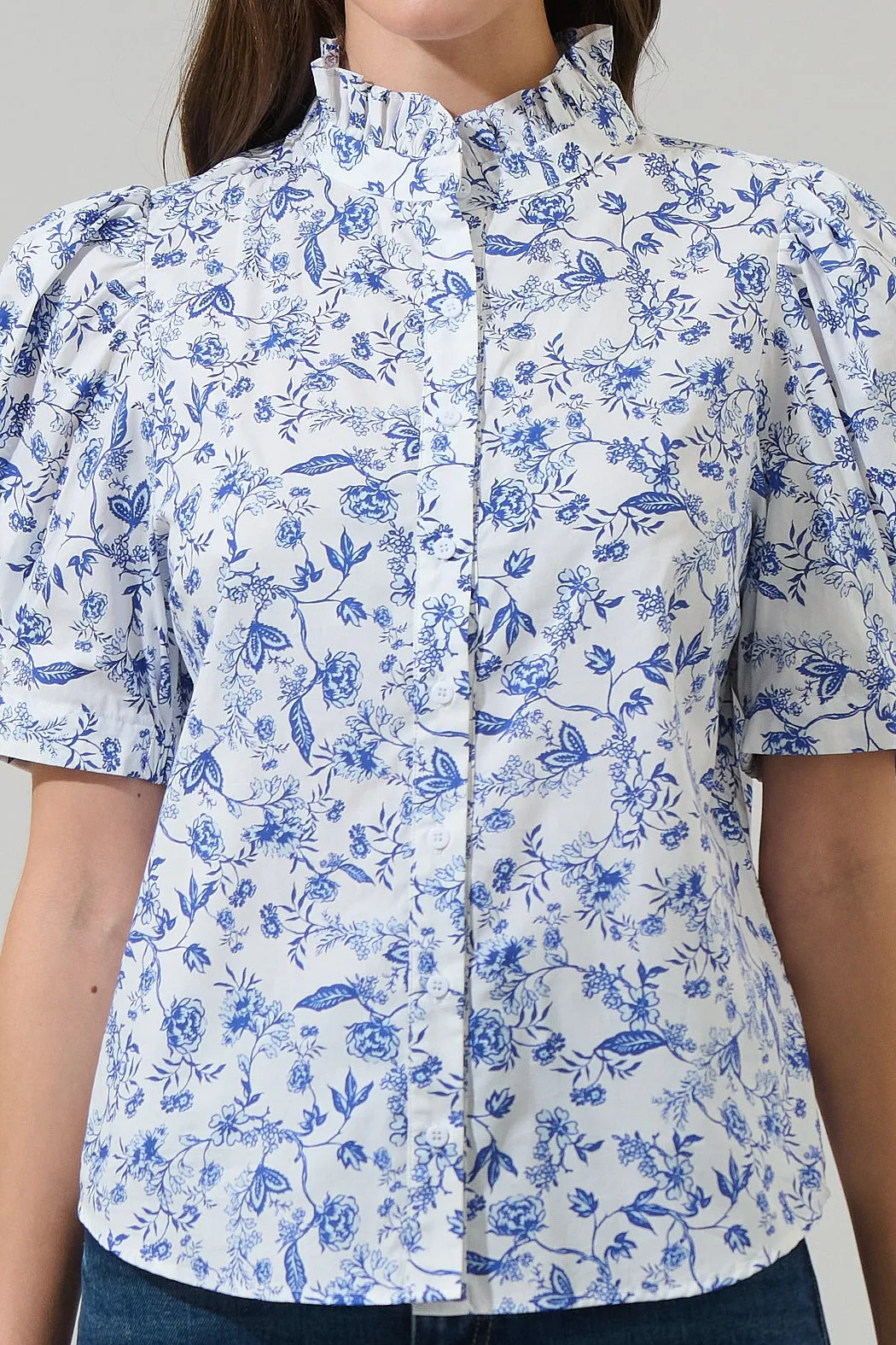 Kearny Floral Finley Ruffle Button Down Top sold by Sugarlips product image thumbnail 5