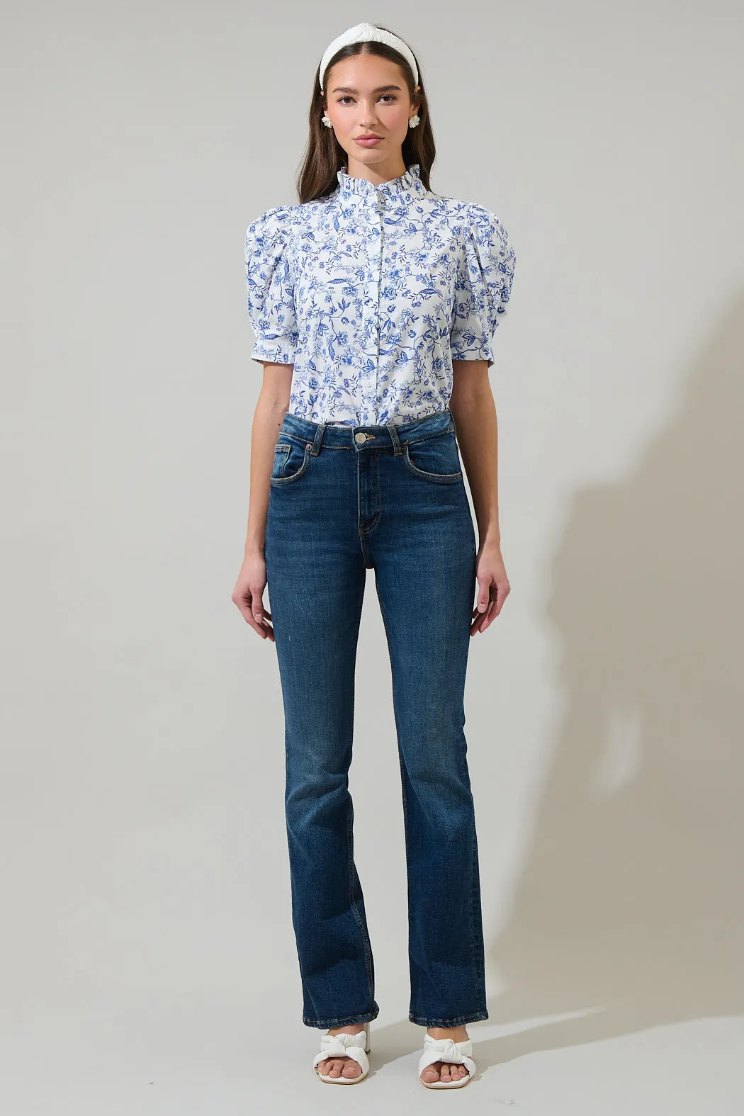 Kearny Floral Finley Ruffle Button Down Top sold by Sugarlips product image thumbnail 4