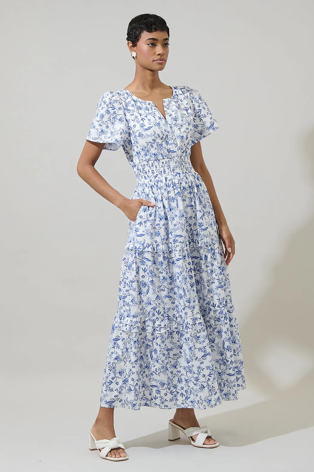 Kearny Floral Palmer Poplin Tiered Maxi Dress sold by Sugarlips product image thumbnail 4