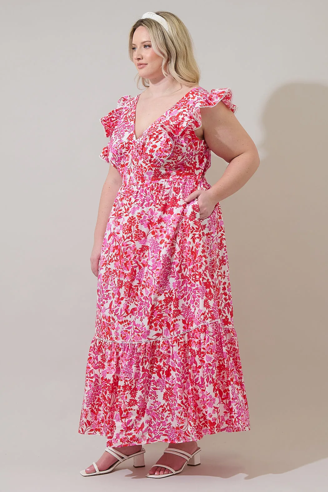 Reidy Floral Mawar Ruffle Maxi Dress Curve sold by Sugarlips product image thumbnail 3