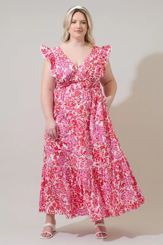 Reidy Floral Mawar Ruffle Maxi Dress Curve sold by Sugarlips