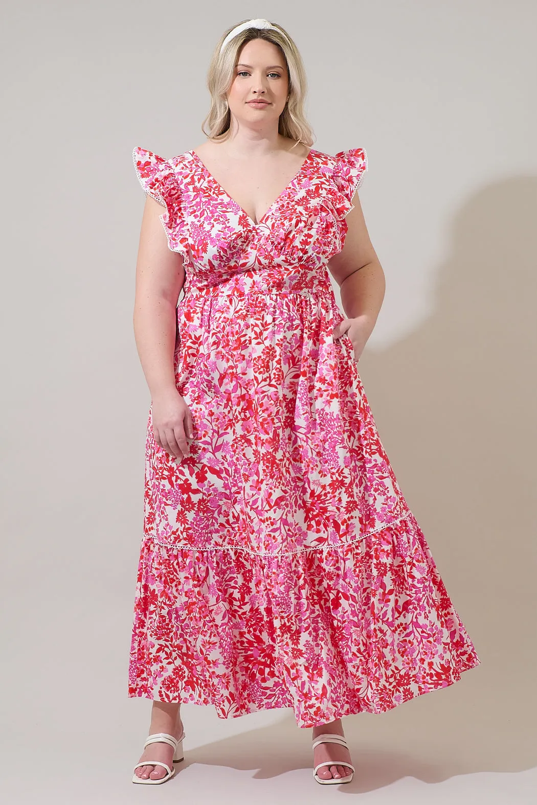 Reidy Floral Mawar Ruffle Maxi Dress Curve sold by Sugarlips