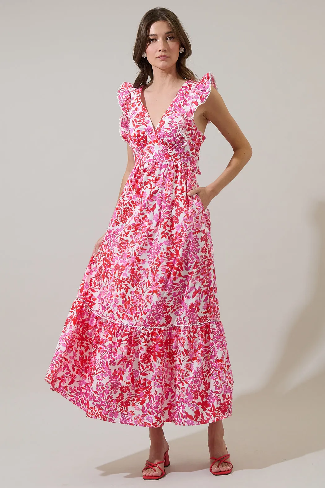 Reidy Floral Mawar Ruffle Maxi Dress sold by Sugarlips
