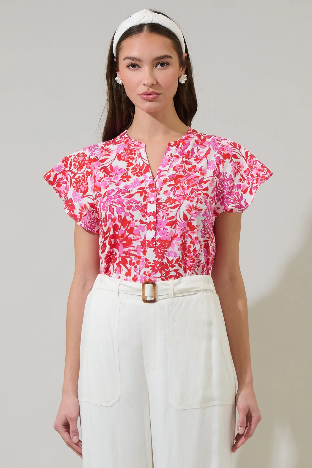 Reidy Floral Cass Flutter Sleeve Top sold by Sugarlips