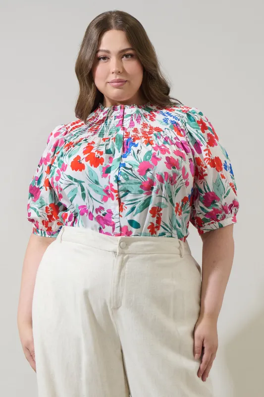 Kivia Blossom Smocked Mock Neck Top Curve sold by Sugarlips