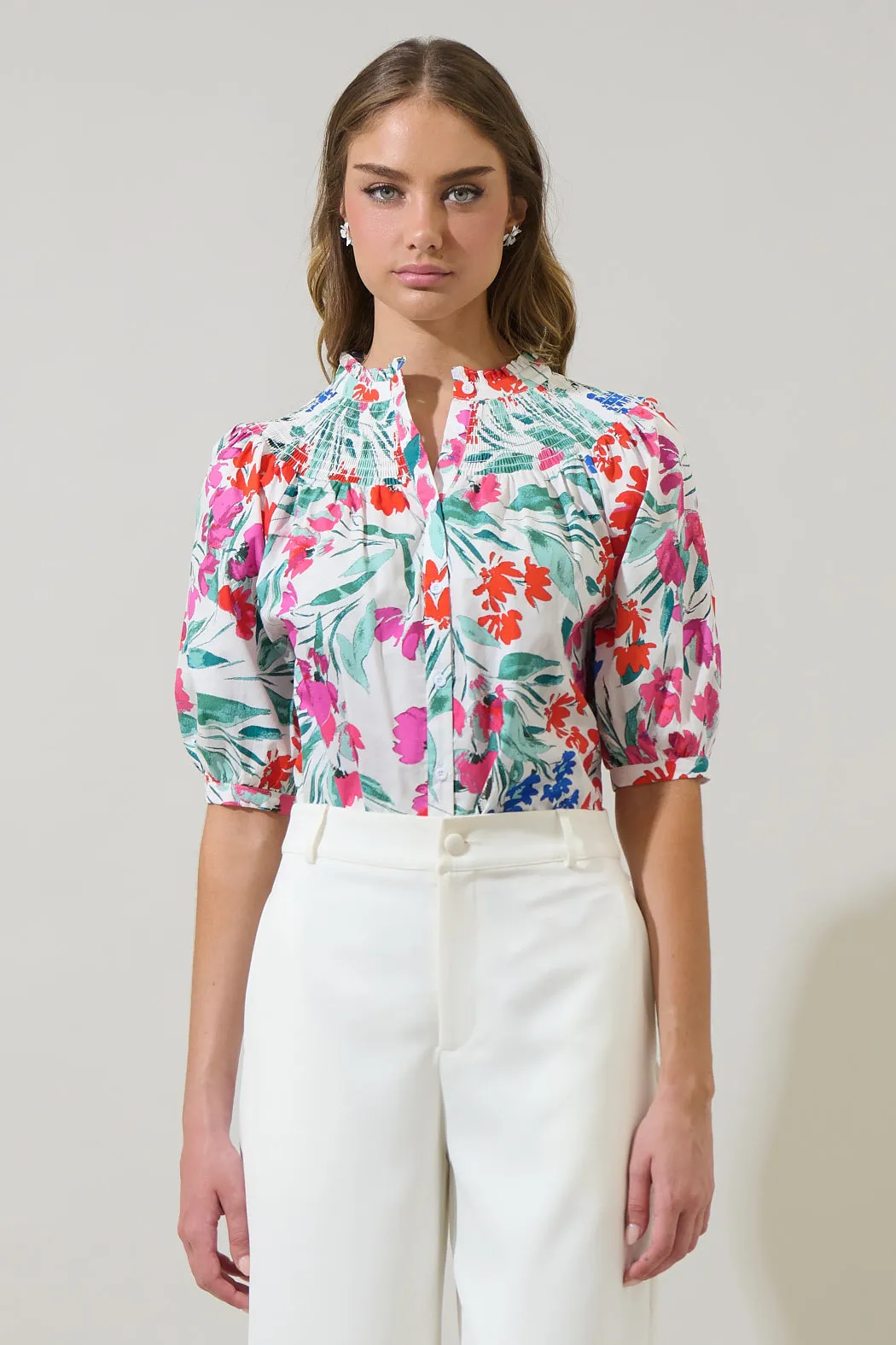 Kivia Blossom Smocked Mock Neck Top sold by Sugarlips