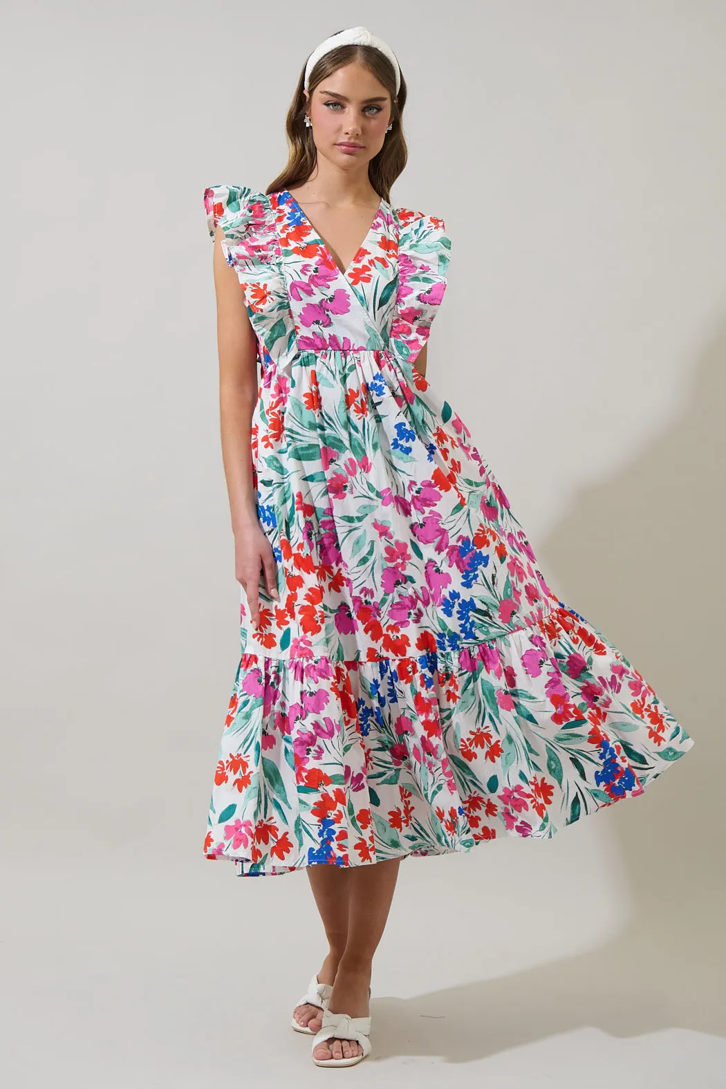Kivia Blossom Fairness Poplin Surplice Midi Dress sold by Sugarlips product image thumbnail 2