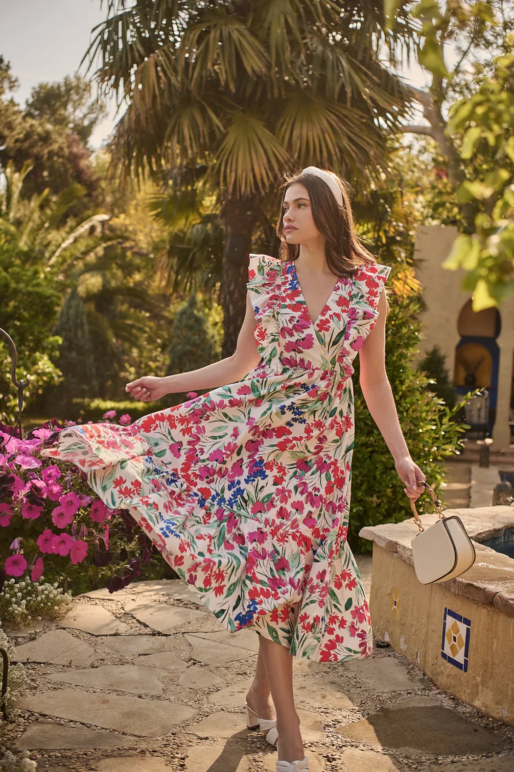 Kivia Blossom Fairness Poplin Surplice Midi Dress sold by Sugarlips