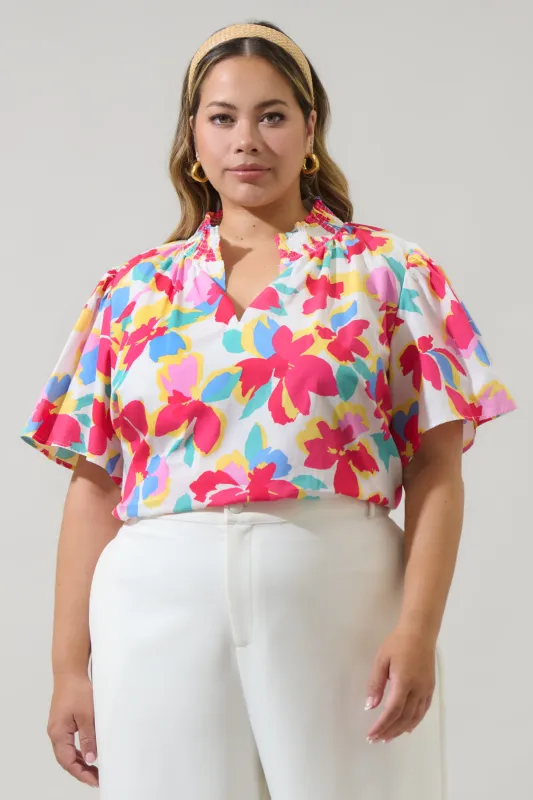 Yani Floral Barcy Smocked Top Curve sold by Sugarlips