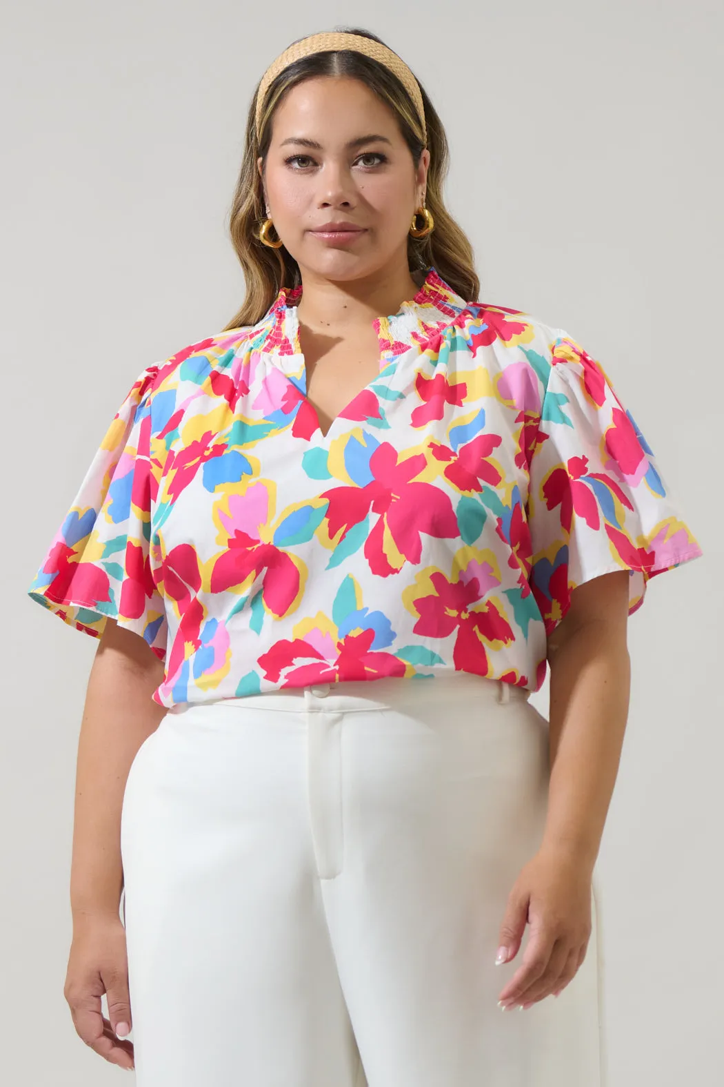 Yani Floral Barcy Smocked Top Curve sold by Sugarlips