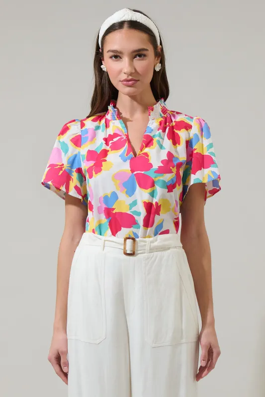 Yani Floral Barcy Smocked Top sold by Sugarlips