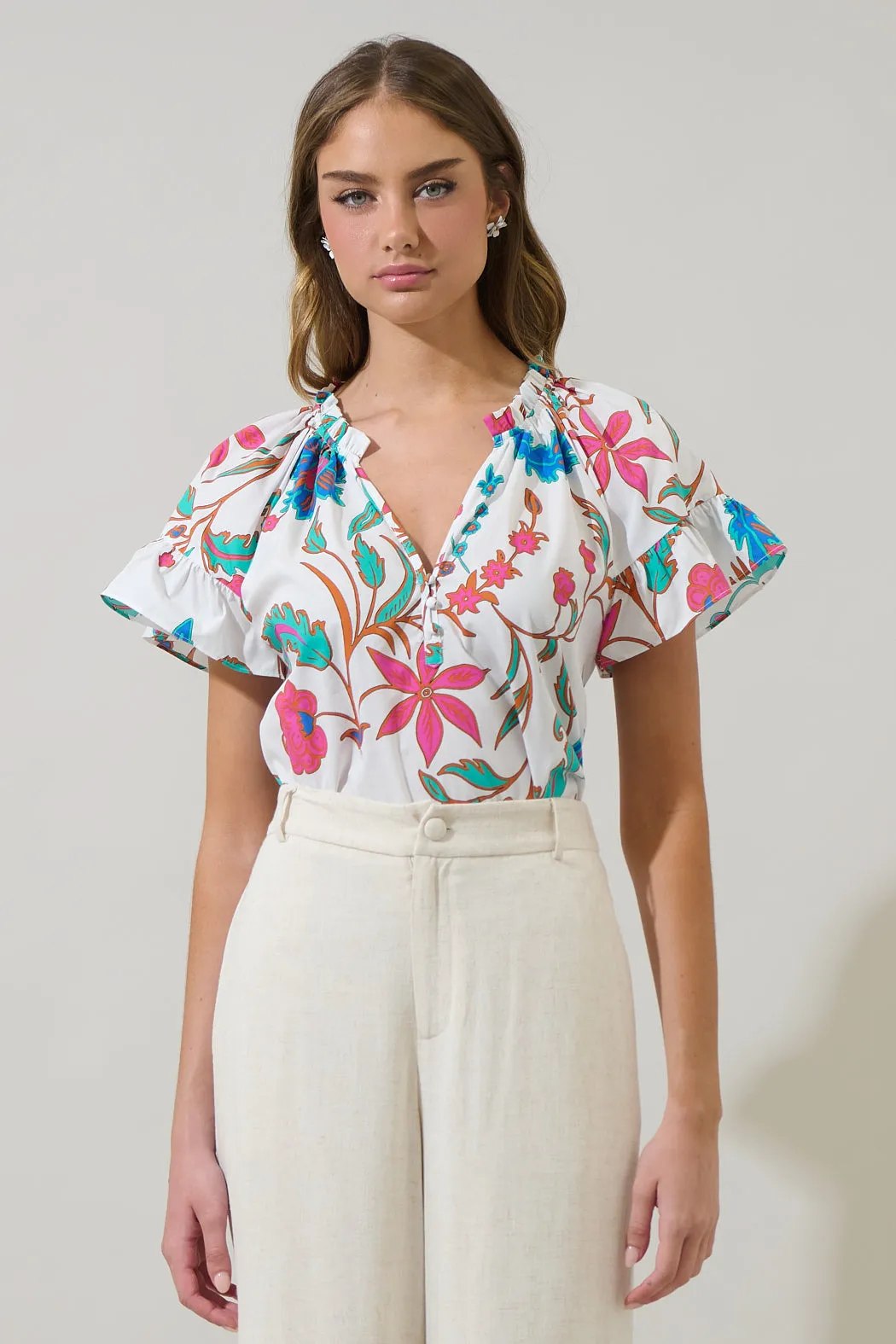 Izzie Floral Macy Ruffle Top sold by Sugarlips