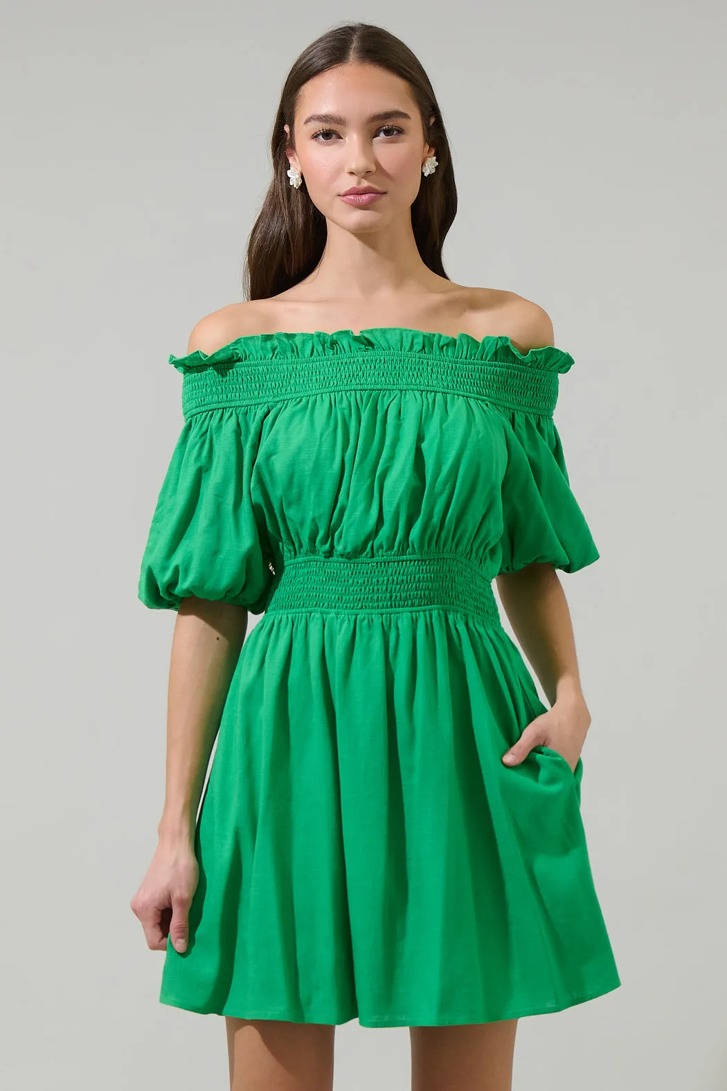 Sairy Ruffle Off the Shoulder Mini Dress sold by Sugarlips