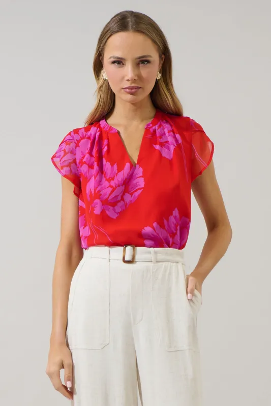 Naiya Floral Souris Pleated Blouse sold by Sugarlips