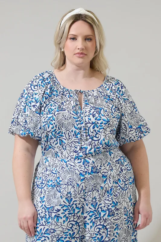 Mize Floral Overseas Balloon Sleeve Top Curve sold by Sugarlips
