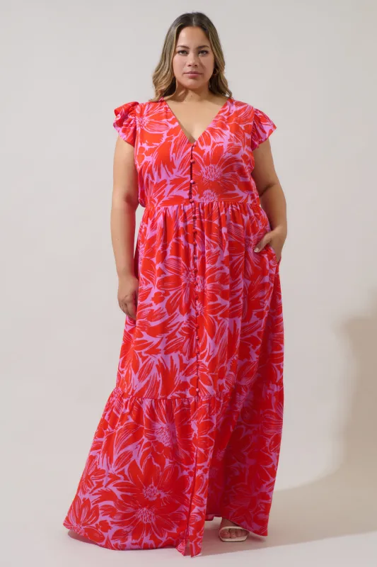 Rania Floral Evianna Flutter Maxi Dress Curve sold by Sugarlips
