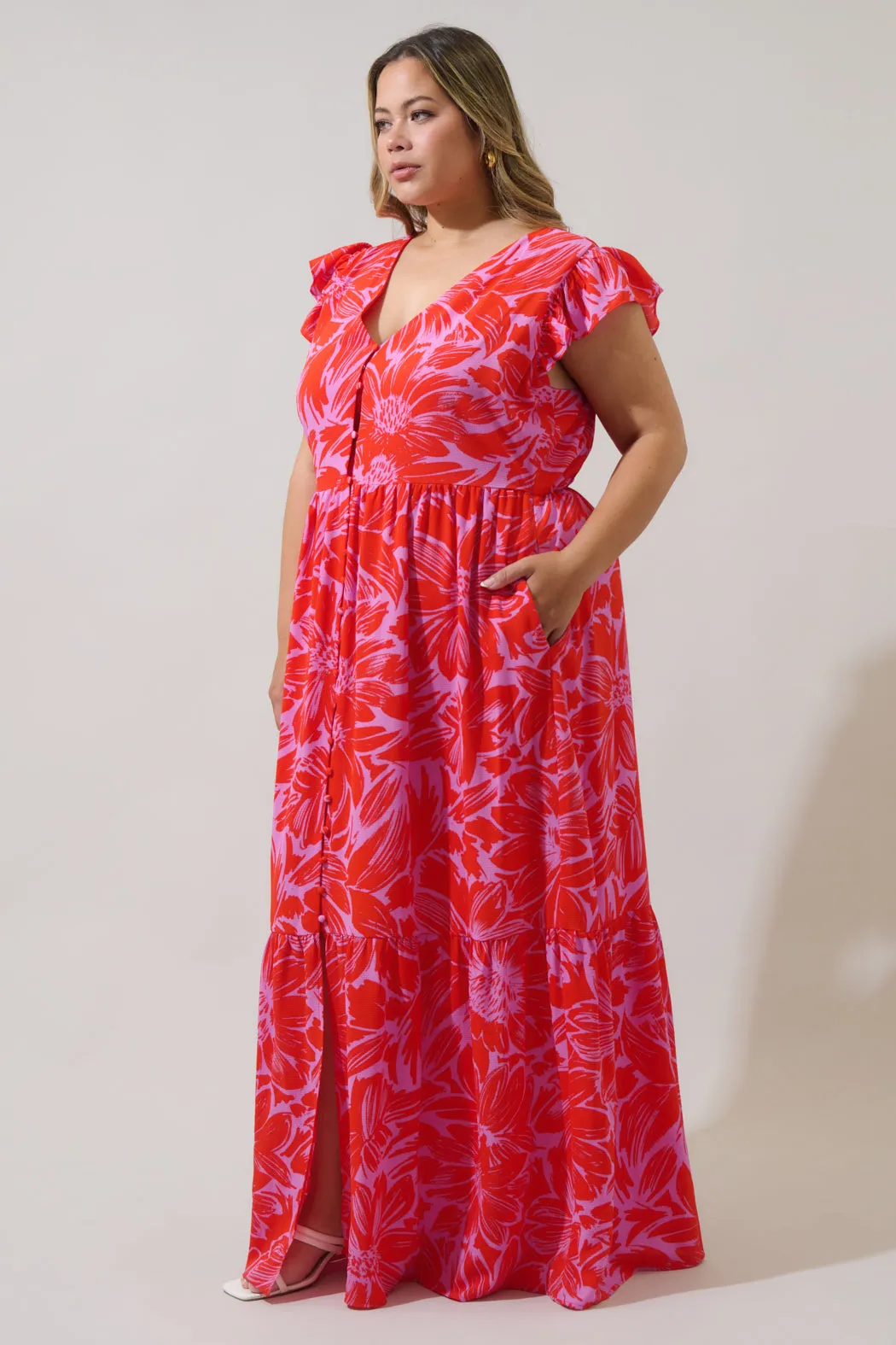 Rania Floral Evianna Flutter Maxi Dress Curve sold by Sugarlips product image thumbnail 3