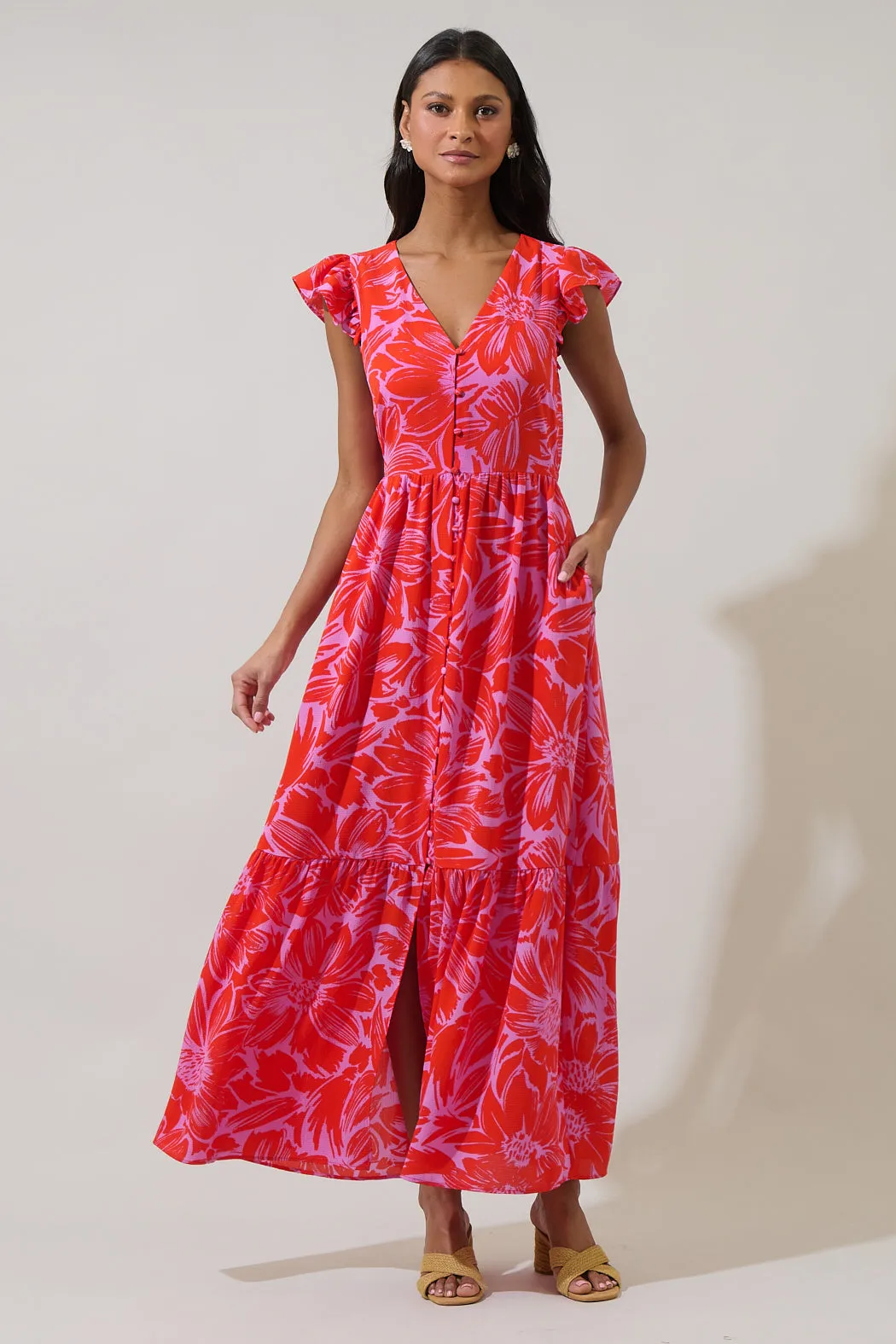 Rania Floral Evianna Flutter Maxi Dress sold by Sugarlips product image thumbnail 4