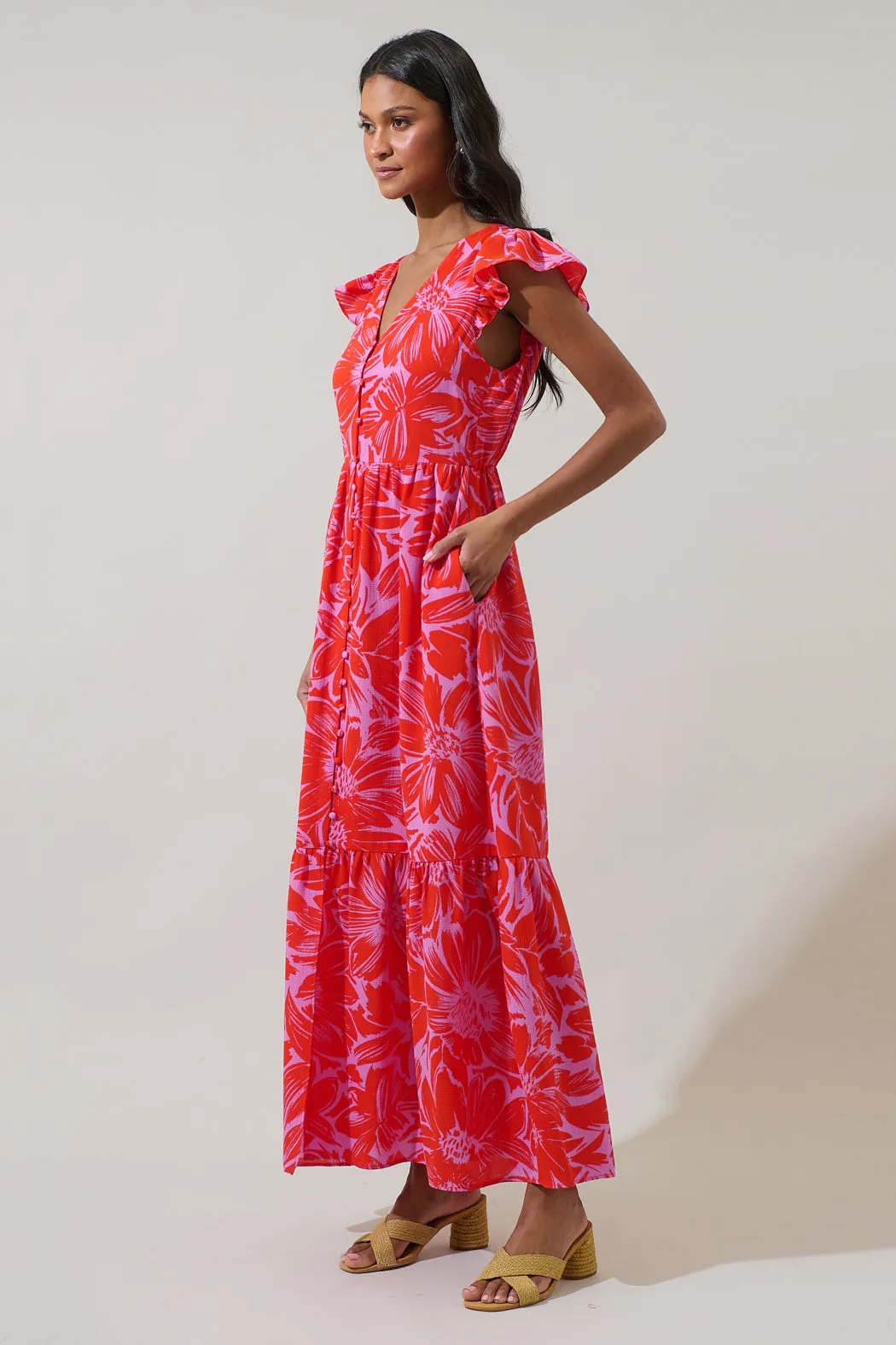 Rania Floral Evianna Flutter Maxi Dress sold by Sugarlips product image thumbnail 3