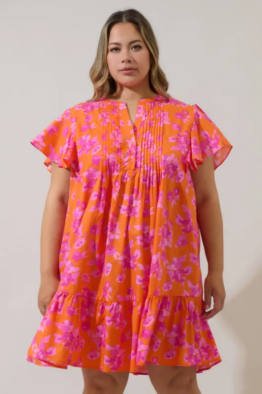 Cala Floral Lizzy Pleated Ruffle Mini Dress Curve sold by Sugarlips
