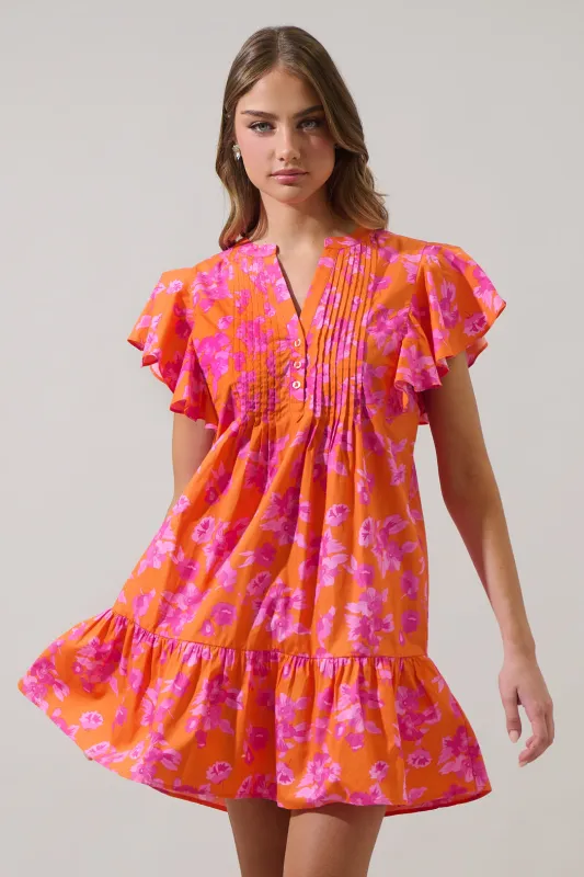 Cala Floral Lizzy Pleated Ruffle Mini Dress sold by Sugarlips