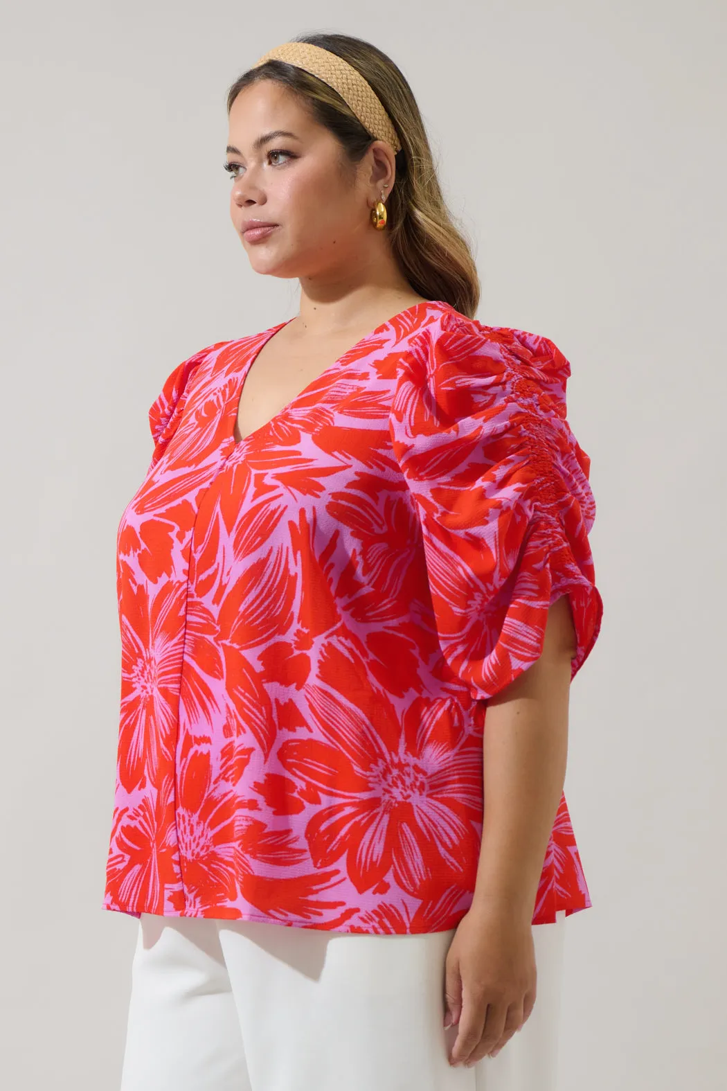 Rania Floral Chancellor Ruched Sleeve Blouse Curve sold by Sugarlips product image thumbnail 3