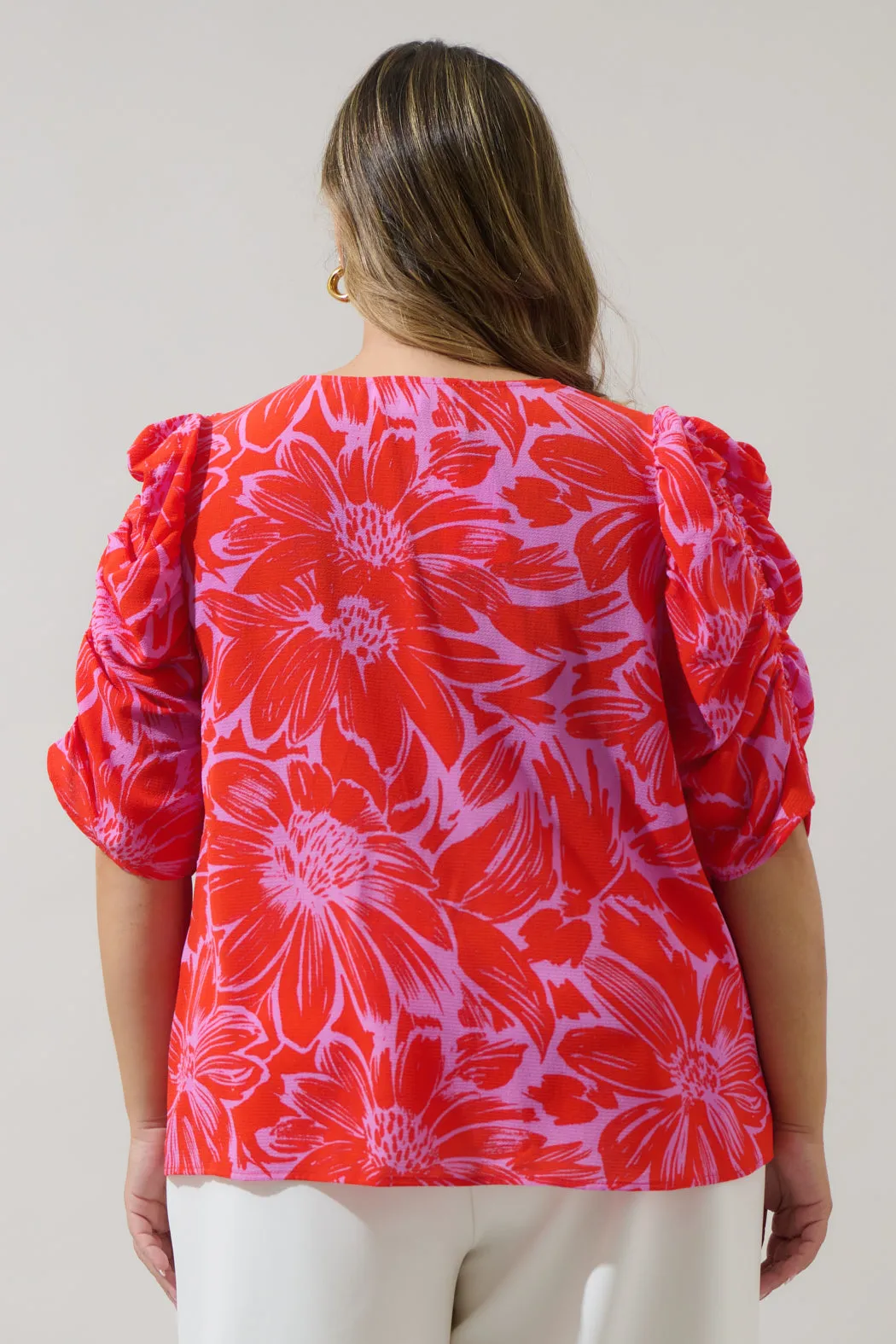 Rania Floral Chancellor Ruched Sleeve Blouse Curve sold by Sugarlips product image thumbnail 2