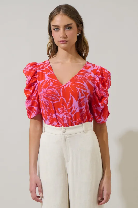 Rania Floral Chancellor Ruched Sleeve Blouse made by Sugarlips