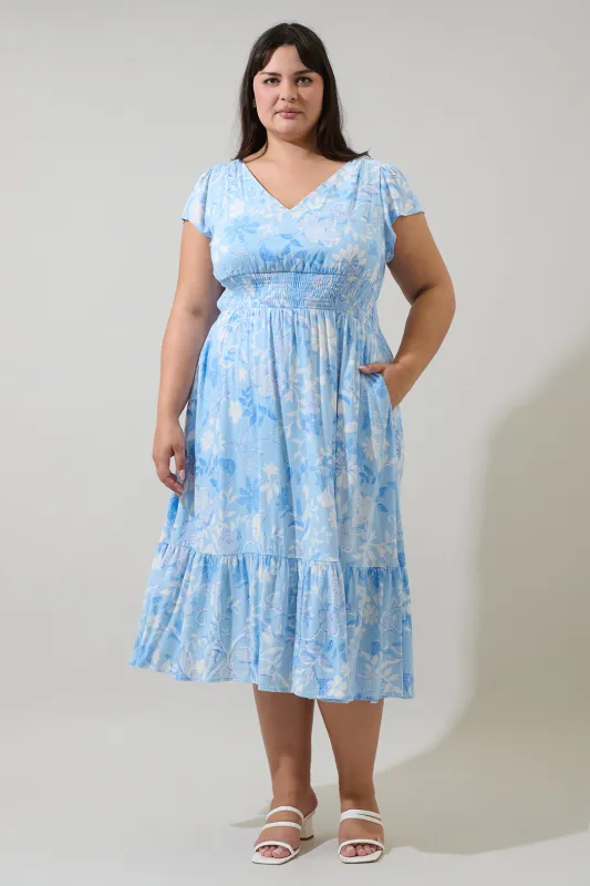 Seraphina Floral Maye Smocked Midi Dress Curve sold by Sugarlips