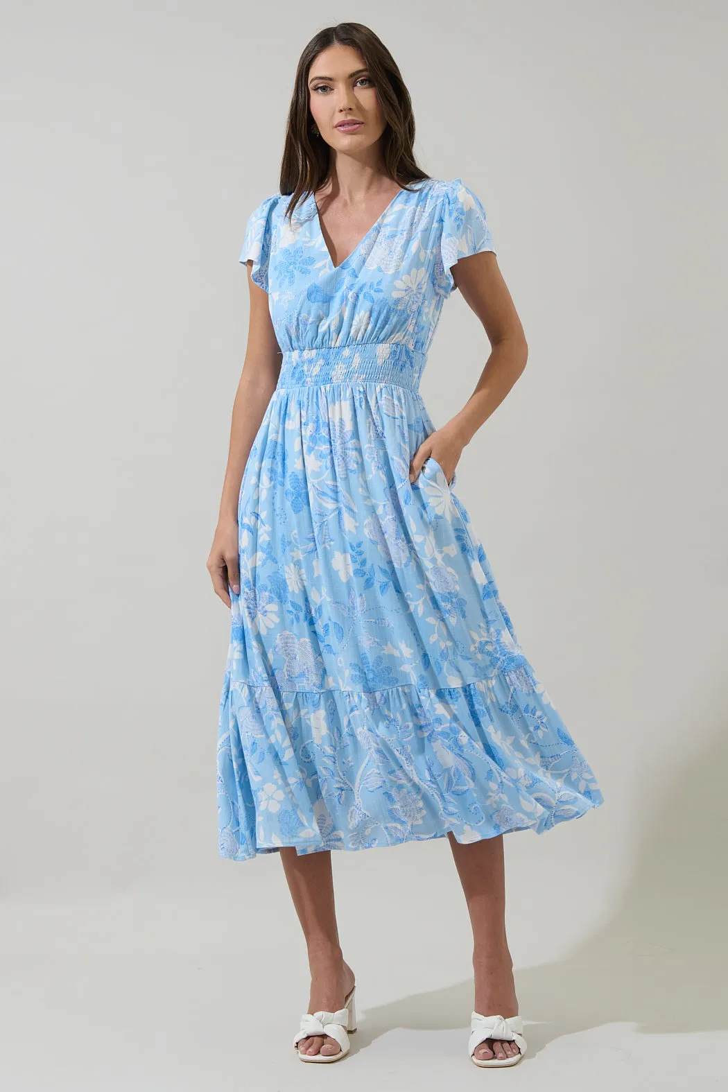 Seraphina Floral Maye Smocked Midi Dress sold by Sugarlips