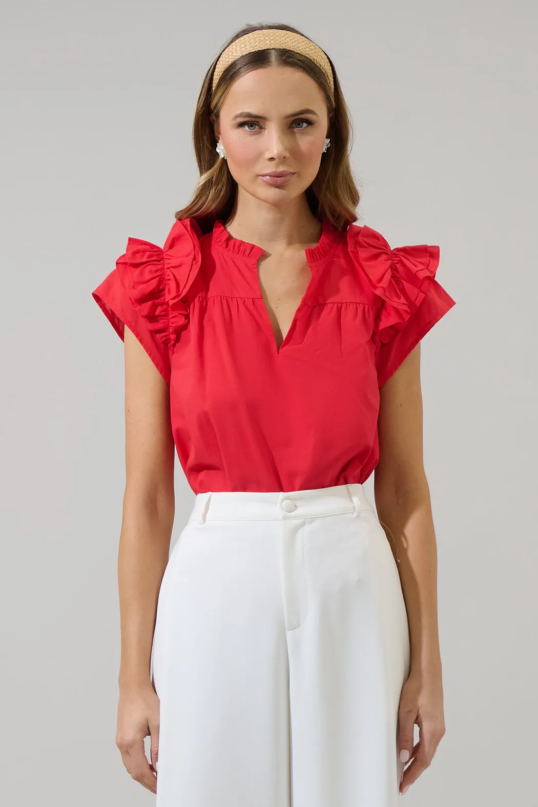 Ramona Ruffle Split Neck Top sold by Sugarlips