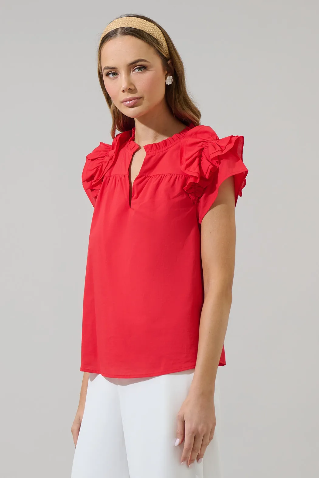 Ramona Ruffle Split Neck Top sold by Sugarlips product image thumbnail 3