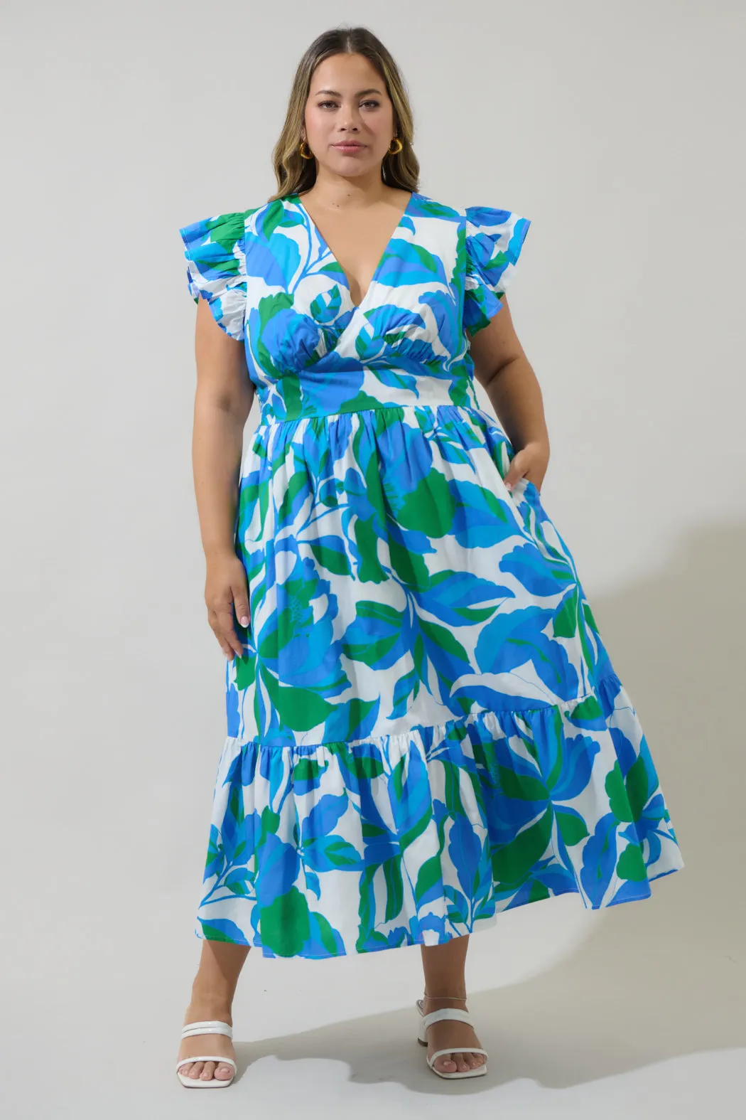 Pansie Floral Alara Ruffle Midi Dress Curve sold by Sugarlips