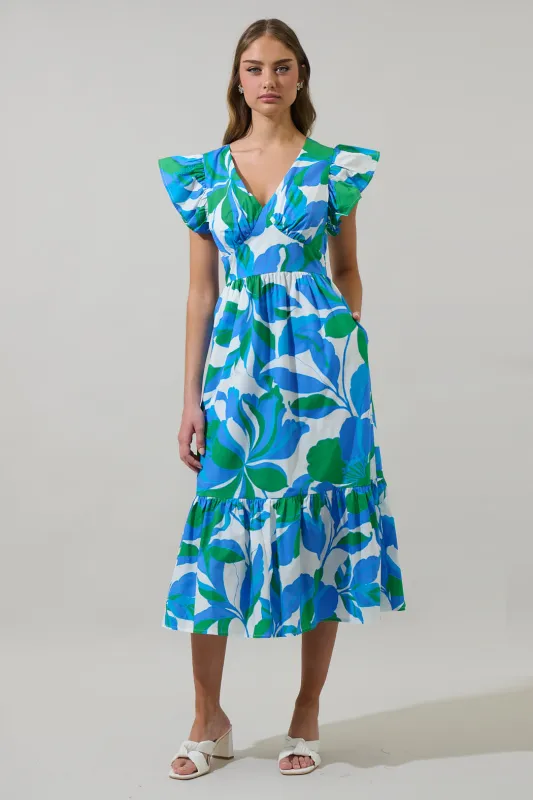 Pansie Floral Alara Ruffle Midi Dress sold by Sugarlips