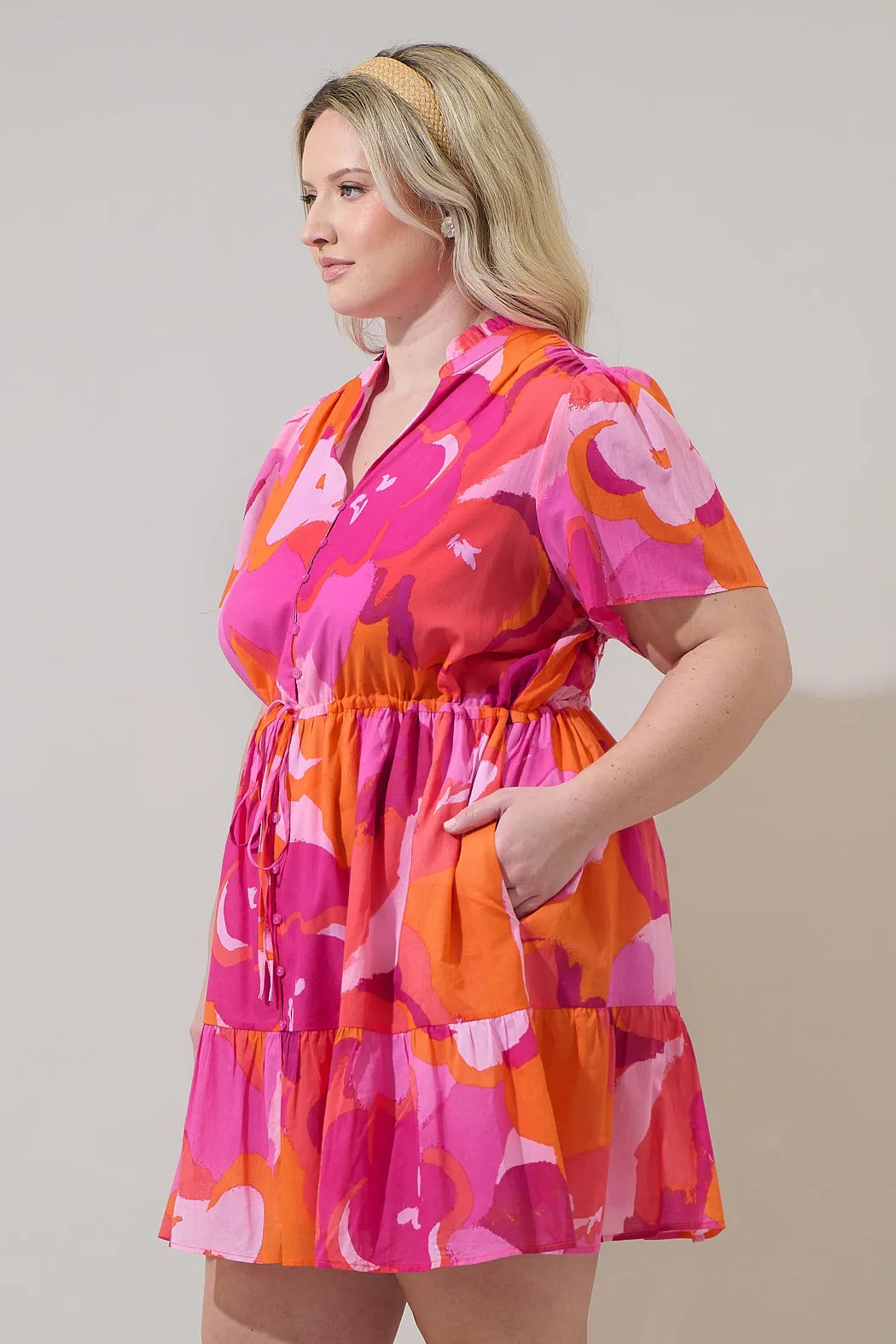 Merim Floral Amo Button Up Mini Dress Curve sold by Sugarlips product image thumbnail 3