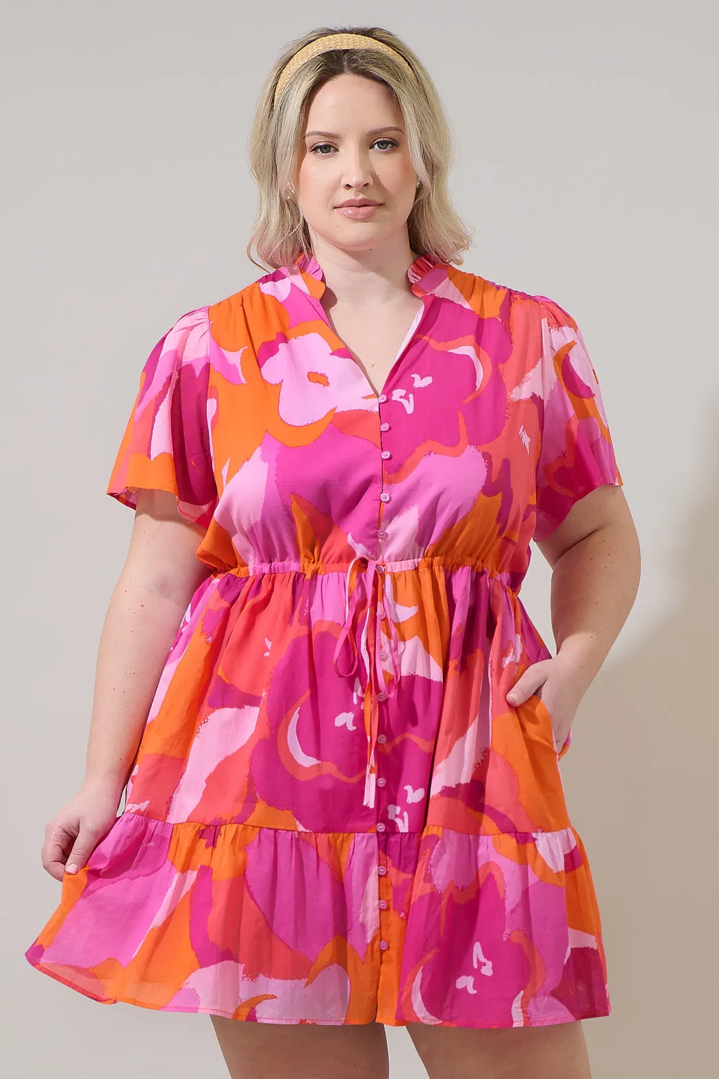 Merim Floral Amo Button Up Mini Dress Curve sold by Sugarlips