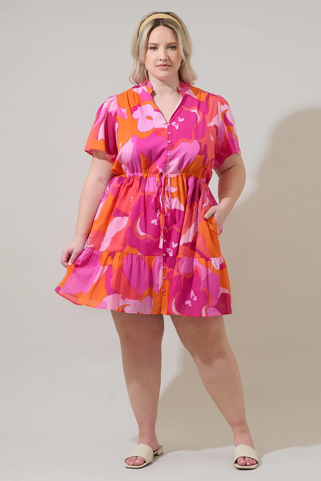 Merim Floral Amo Button Up Mini Dress Curve sold by Sugarlips product image thumbnail 4