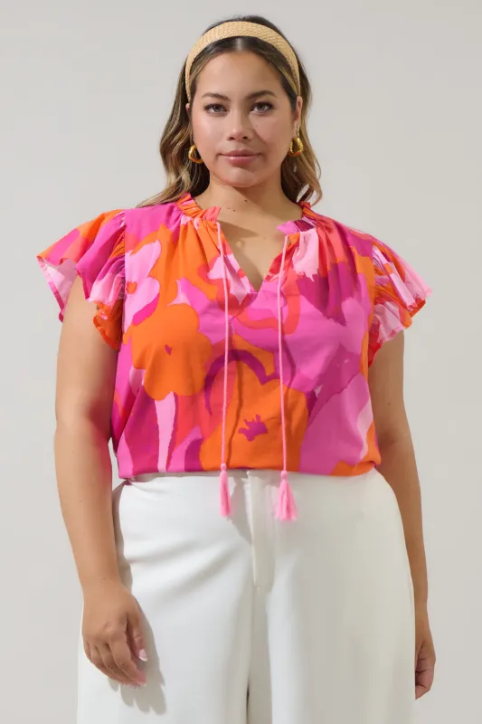 Merim Floral Deniza Split Neck Ruffle Top Curve sold by Sugarlips