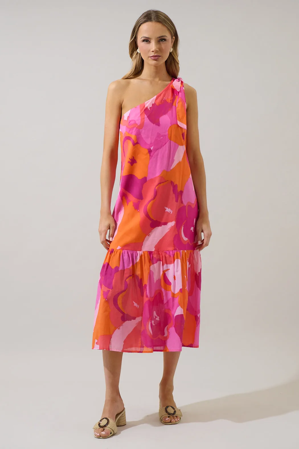 Merim Floral Nicol One Shoulder Midi Dress sold by Sugarlips