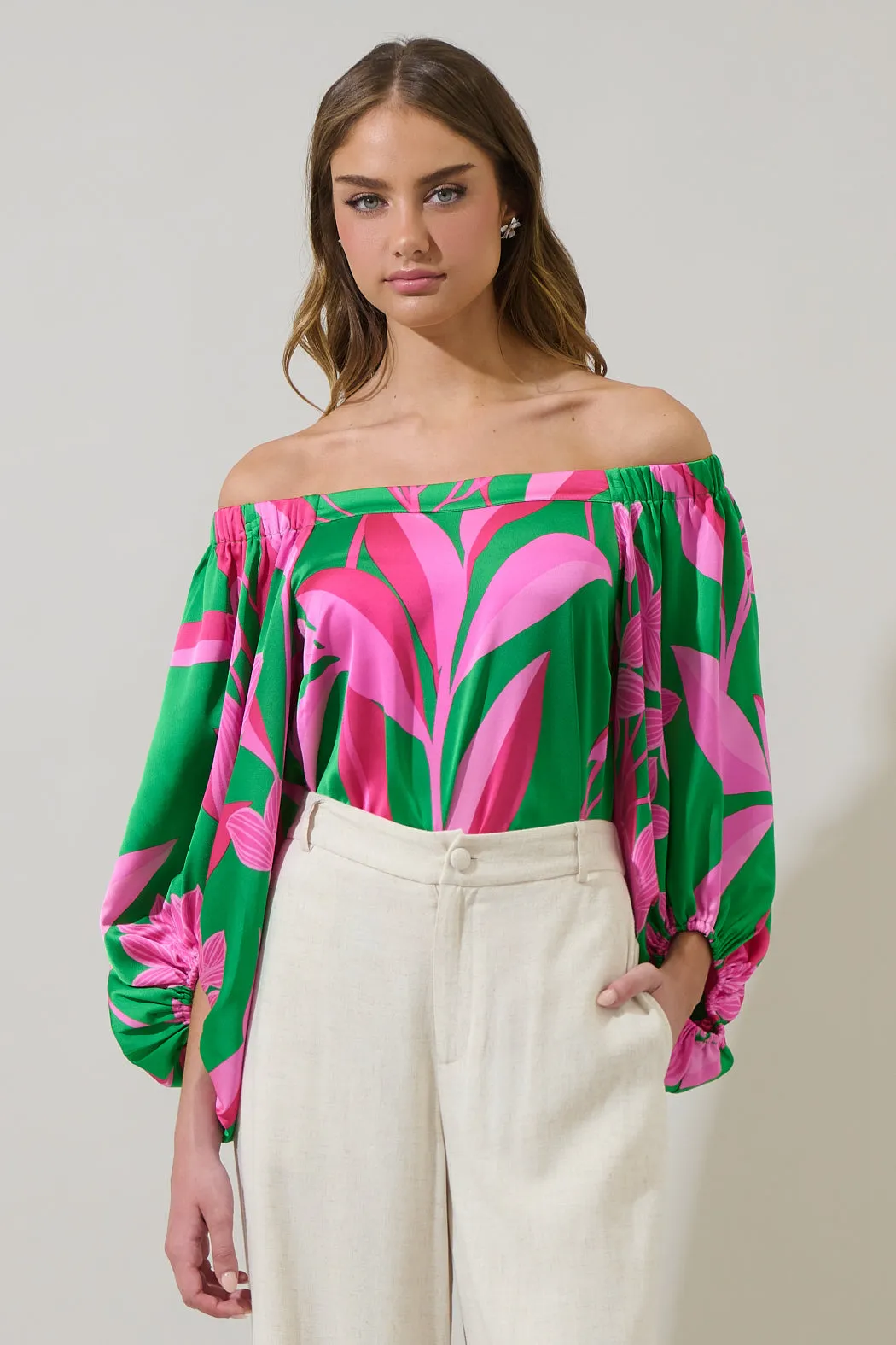 Zarae Blossom Off the Shoulder Balloon Sleeve Top sold by Sugarlips