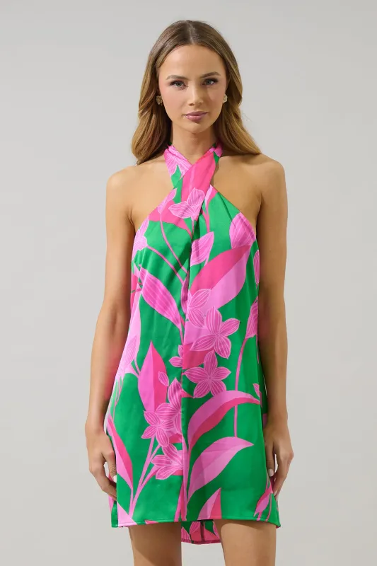 Zarae Blossom Lissa Halter Shift Mini Dress sold by Sugarlips