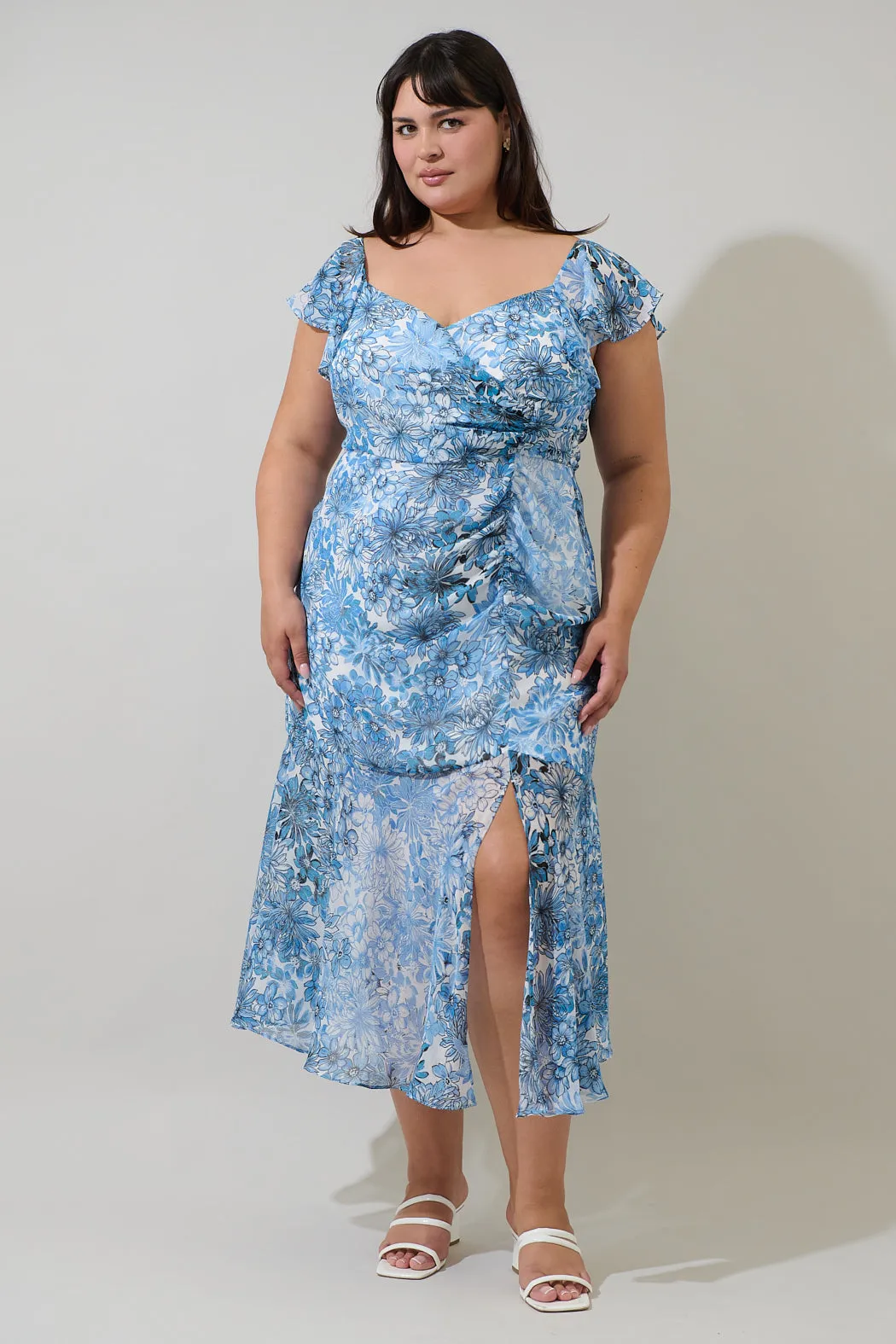 Tierra Floral Nadia Ruched Midi Dress Curve sold by Sugarlips
